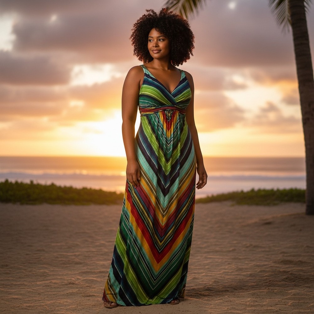 John Paul Richard Maxi Dress Womens 2X Multicolor Striped 2K Boho Summer